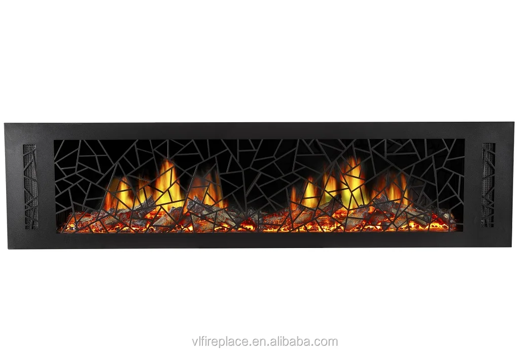 64 inch Amazing decorative video flame artificial crackling sound black caved panel wall inserted electric fireplace with heat