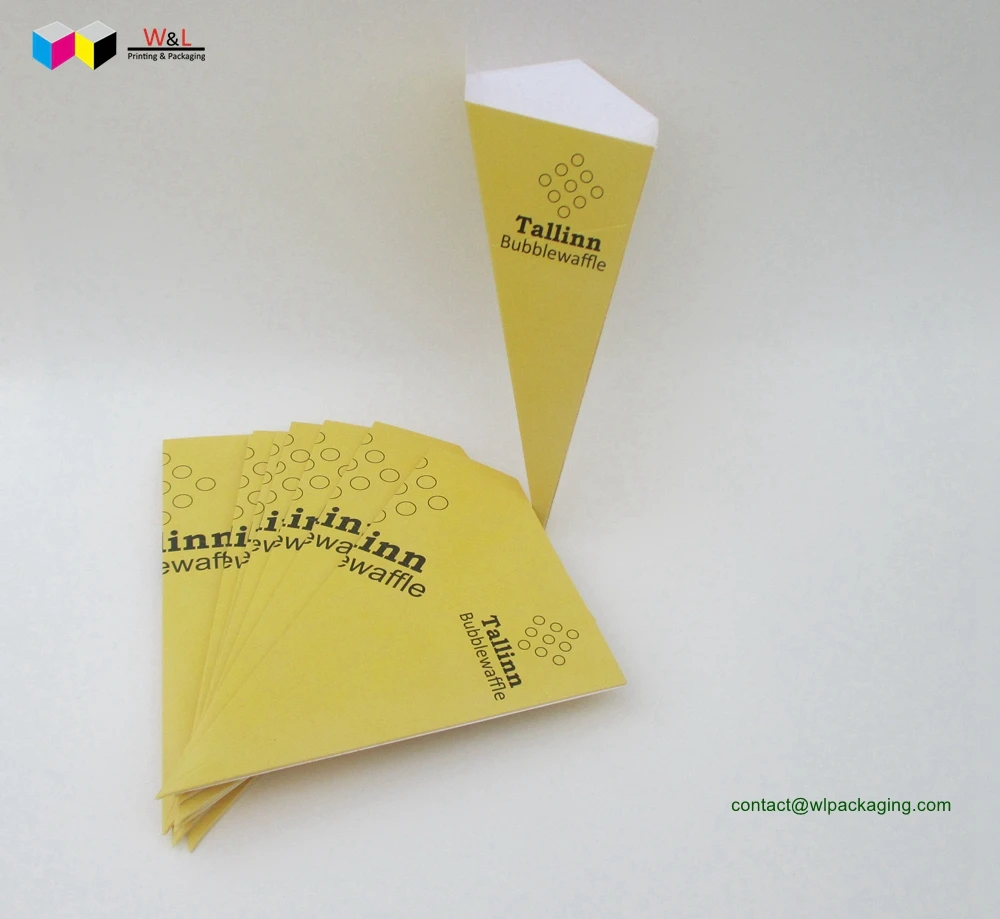 recyclable food grade triangle cone shape paper waffle box paper egg bubble waffle box holder carrier for waffle