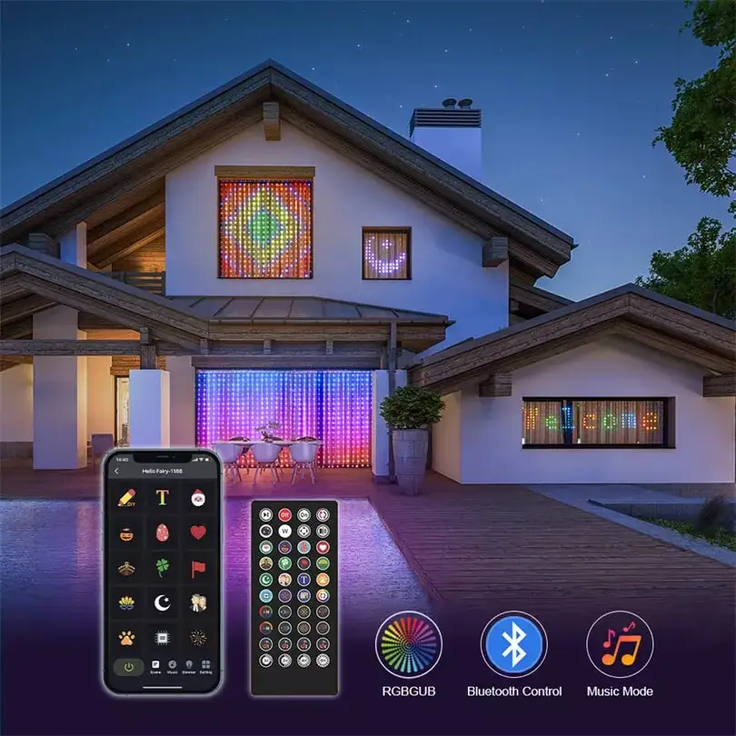 Color Changing Curtain Lights with Music Sync APP Remote Control, Smart Curtain Lights RGB Built in Chip