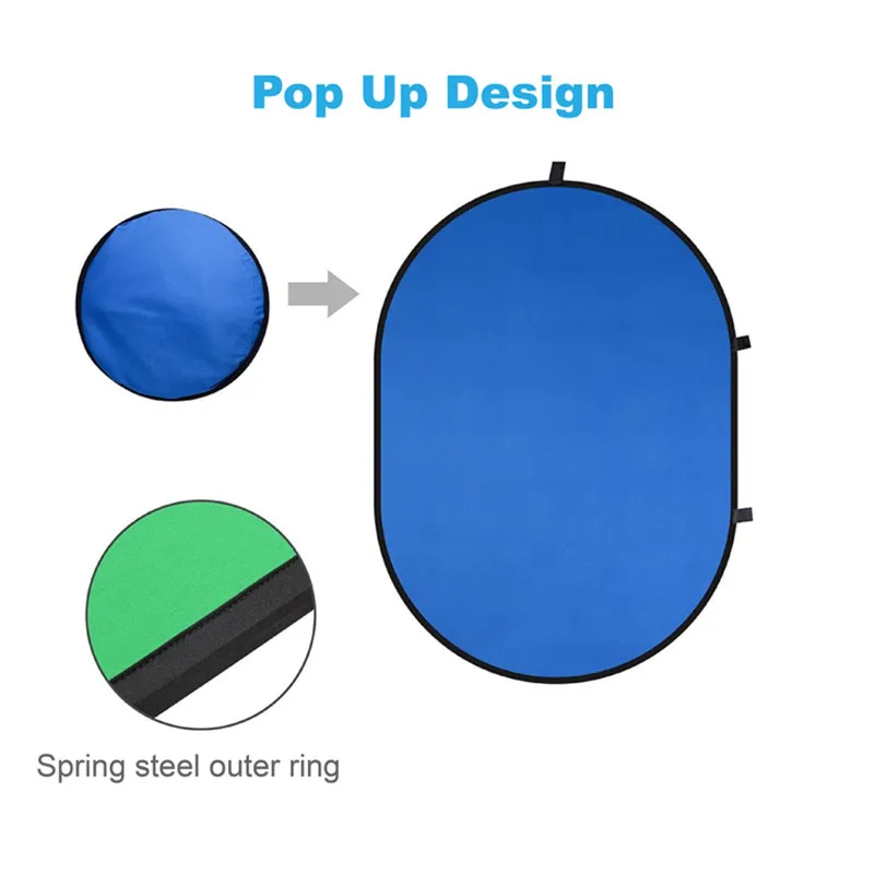 
Green Blue 2-in-1 Reversible Collapsible Double Sided Background Pop Up Green Screen Photography Backdrop For Photo Studio Video 
