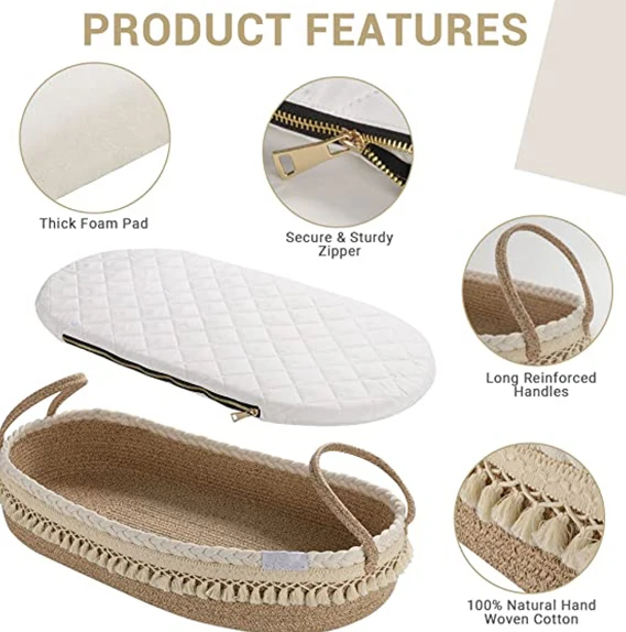 Baby shower gift nursery set with thick pad and cotton cover baby diaper changing basket