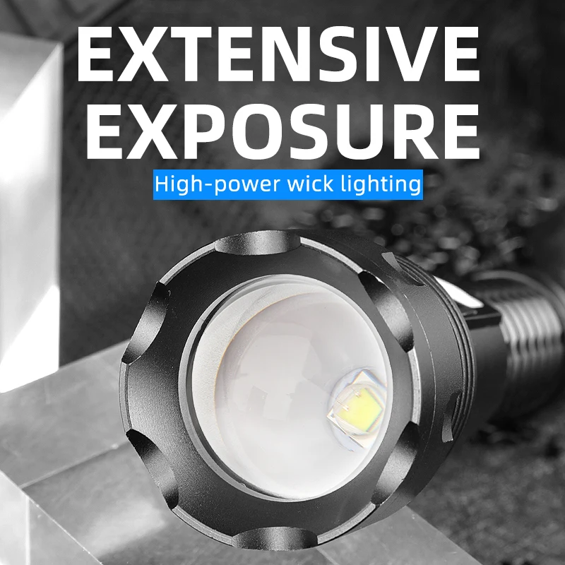Flashlight  Zoomable Power Display USB Rechargeable Powerful Flashlight Super Bright LED Torch for Hiking