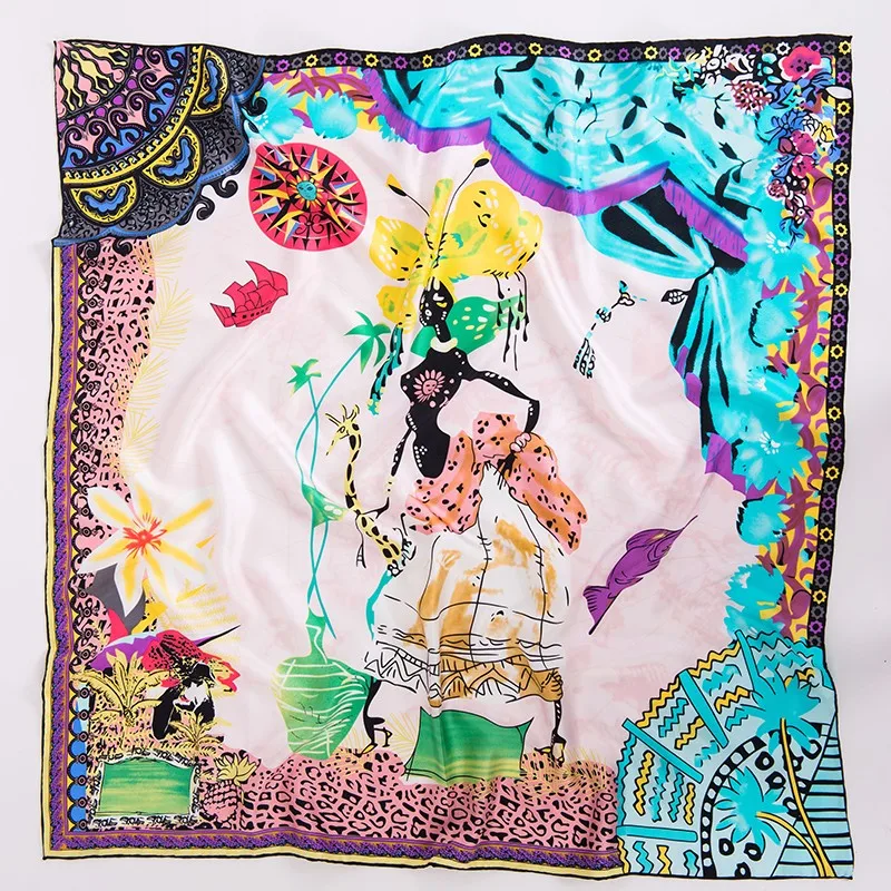 Модные дизайнерские квадратные атласные шелковые шарфы 100% с индивидуальным рисунком и цифровым принтом