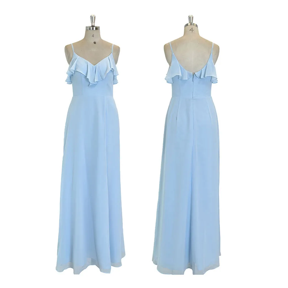 TEENYEE Quality Choice Cascading Ruffles A-Line Blue Color Women Lady Bridesmaid Dresses Gowns For Women Evening Dresses