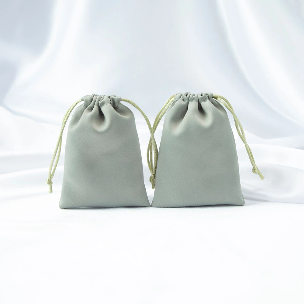 Luxury Light Green Small Silk Satin Drawstring Jewelry Package Necklace Bracelet Pouch Bags With Custom Logo