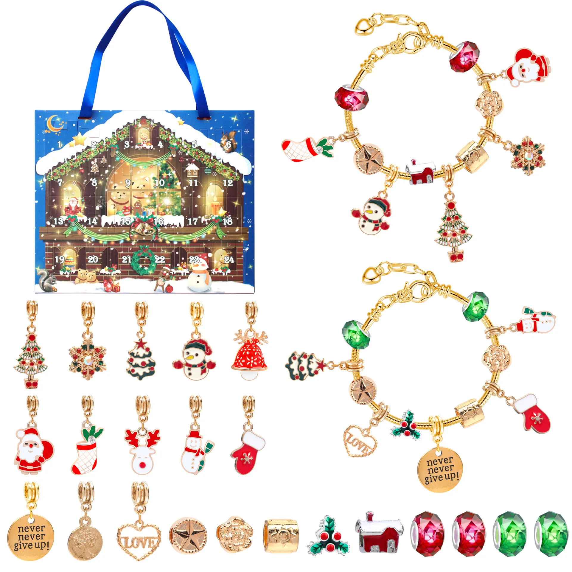 24 pcs Christmas Advent Countdown Calendar Blind Box Set DIY Beaded Pendant Fashion girls charm bracelet making kit