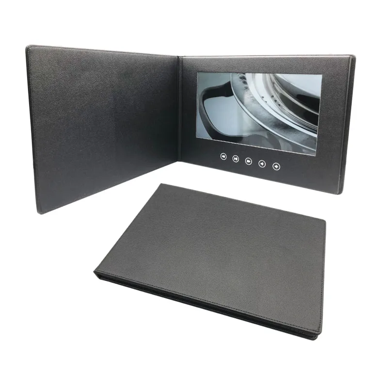 Customized Luxury PU Leather 5 Inch 7 Inch 10 Inch Digital Video Greeting Gift Card LCD Screen Video Brochure