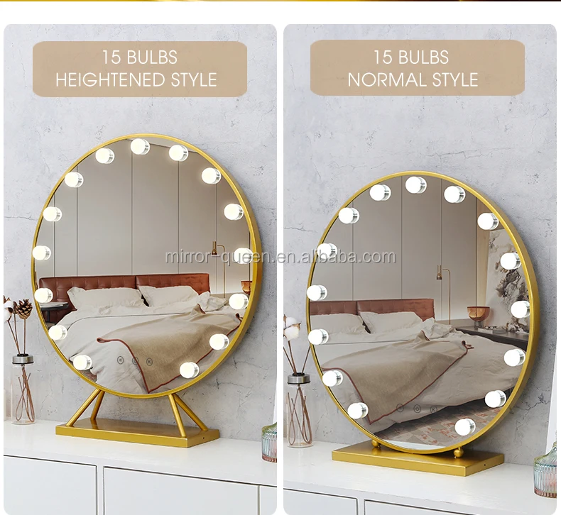 Визуально увеличивающие рост столешница постоянного Голливуд зеркало с подсветкой для макияжа из метала золотого цвета глянцевое покрытие заряжаемый аккумулятор портативный светодиодный зеркало
