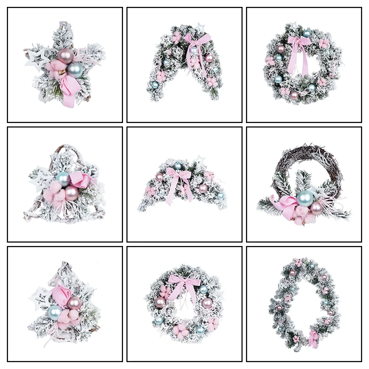 Christmas supplies personalized custom popular new arrival luxury big christmas artificial wreaths with pink bow
