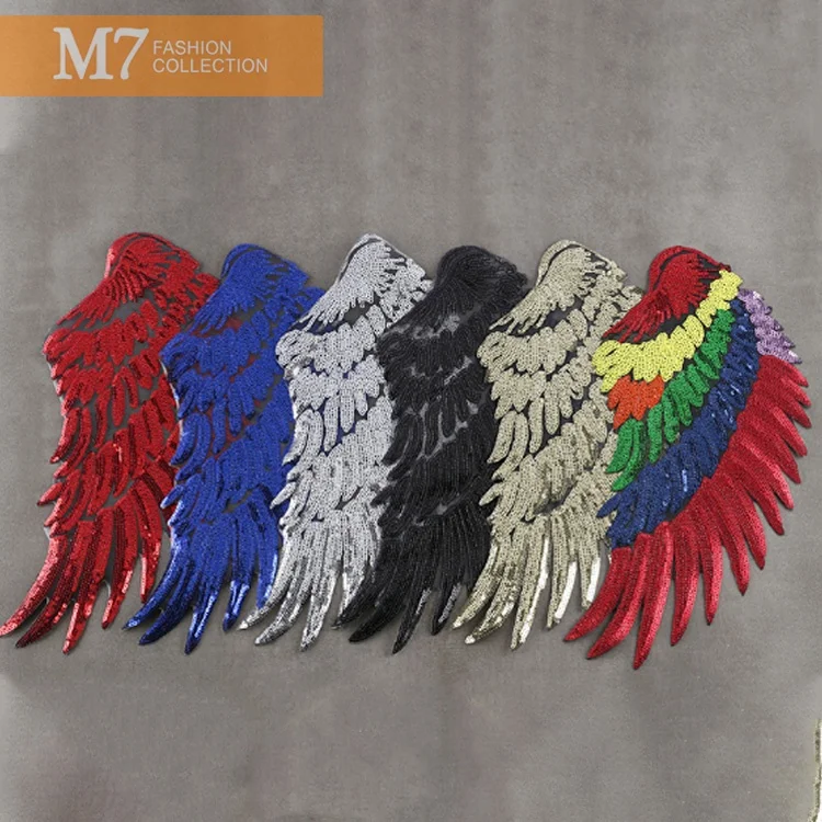 Золотые блестки, перо, клейкие крылья HZ029, наклейки, высококачественные аксессуары для одежды и багажа, вышитые нашивки на заказ