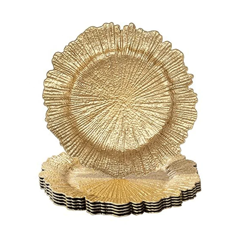 Wholesale Luxury Gold Reef Charger Plates Acrylic Round Plastic Charger Plates Wedding Dinner Gold Charger Plates