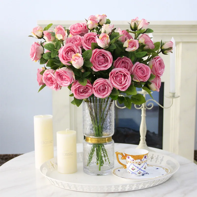 Home Christmas Artificial Flower gift Wedding Centerpieces Decoration Single Rose Decorative Real Touch Latex Rose Flower