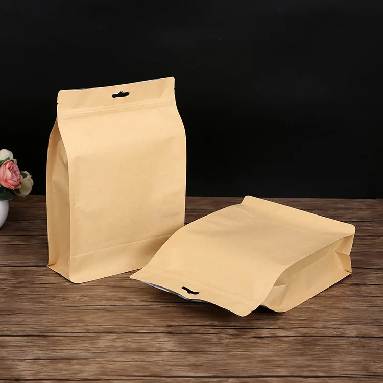 wholesale foil matte eco friendly biodegradable reusable stand up food brown kraft craft paper zip lock bag