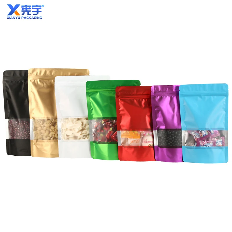 Customized Logo Color Moisture-Proof Stand Up Zipper Aluminum Foil Bag With Frosted Front Window For Food Packaging And Storage