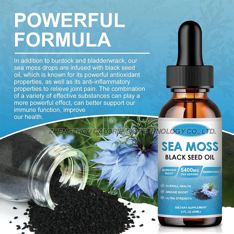 OEM/ODM Private Label Sea Moss Black Seed Oil Ashwagandha Supplement Vitamin C Rich Oral Liquid Drops Herbal Extract in Bottle