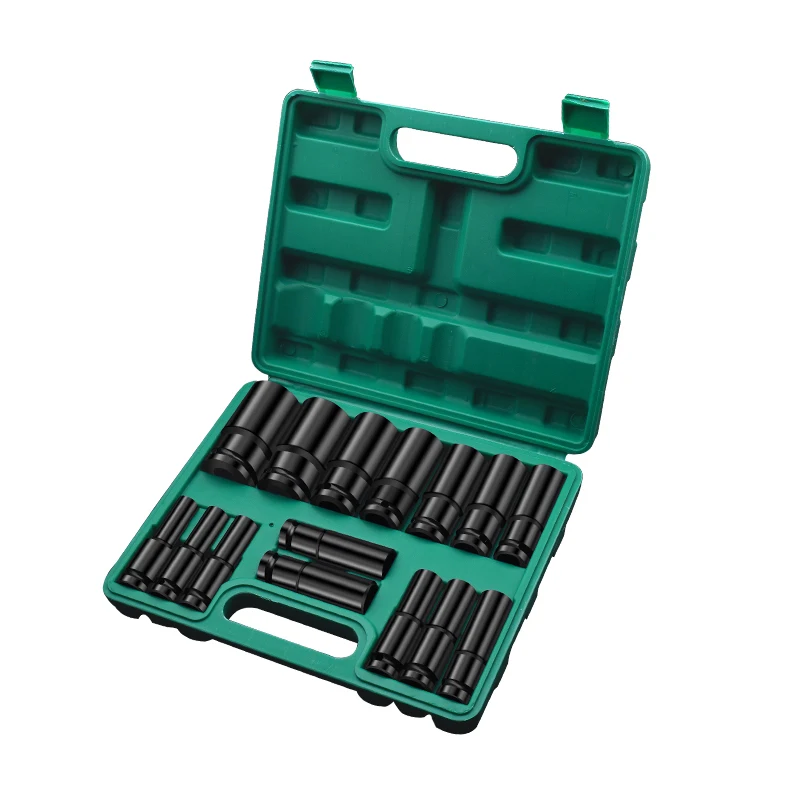 8-32mm 15PCS Black Hexagon Socket Wrench Set Box,Long Style,Car repair Tools 1/2 Socket Set for Electric Wrench