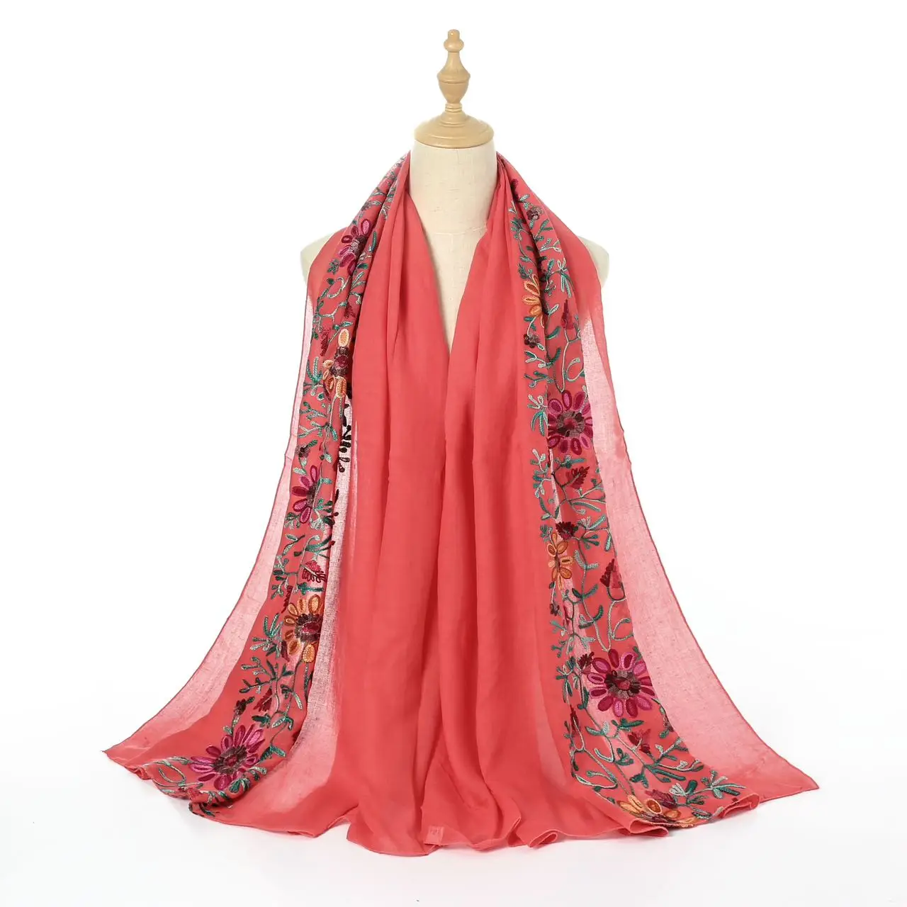 Factory New Arrival Embroidered Cotton Long Scarf BS396 Versatile Veil with Floral Pattern Bawal Type