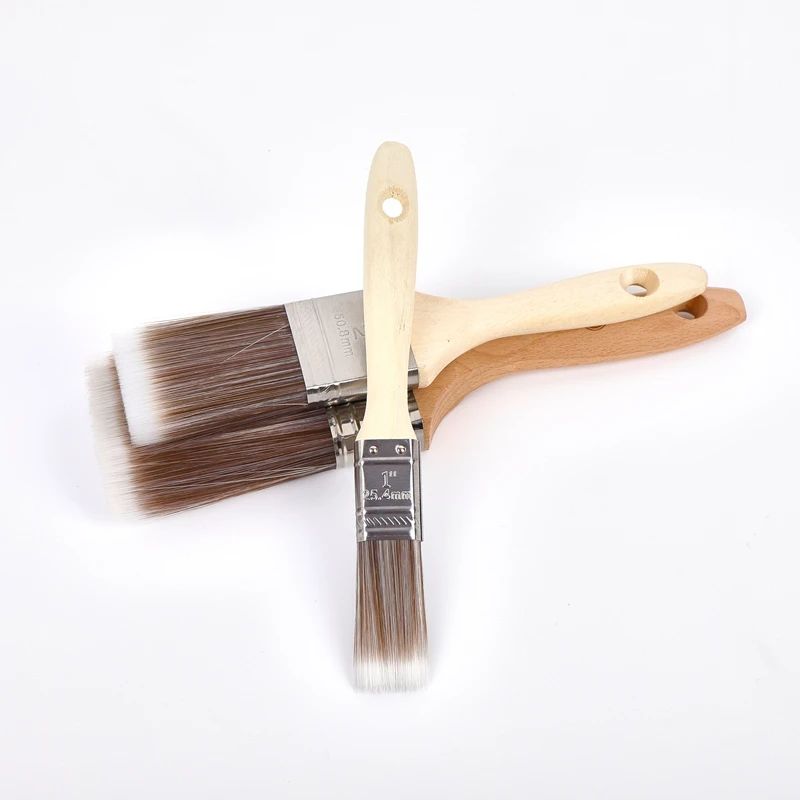 White and brown hair wooden handle brush flat paint brush painting roller tool wooden cleaning scrub paint brush