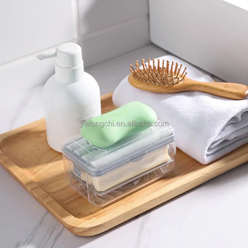 New  Multifunctional 2 in 1 Spring Drain Soap Box Stand Plastic Household Dish Soap Storage box for Foaming
