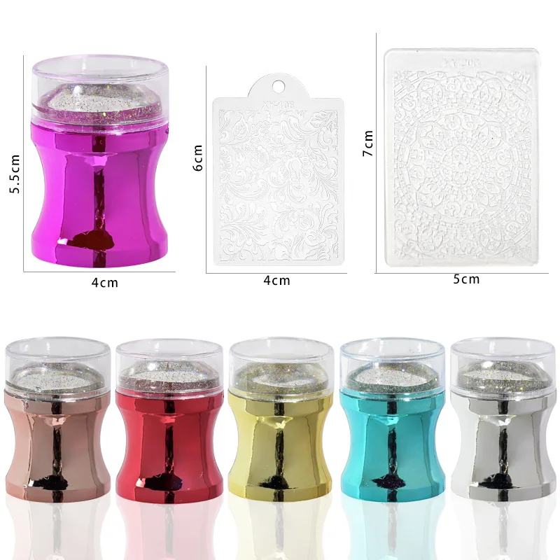 Nail Art Set Printing Tools Silicone Stamp Head 6 Colors Metal Body Silicone Nail Stamper