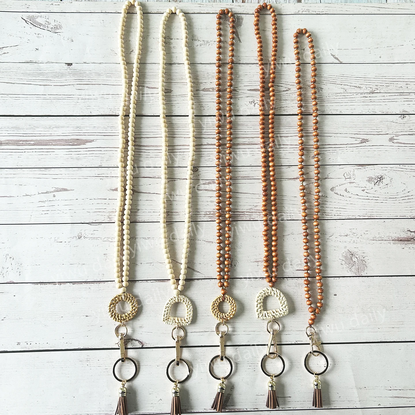 Fashion Wooden Bead Lanyards ID Badges Beaded Nurse Necklace Boho Lanyards Wooden Bead Teacher Breakaway Lanyards
