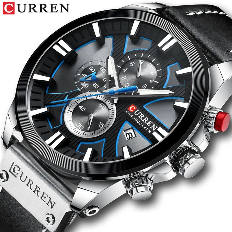 CURREN 8346 Watch Chronograph Sport Mens Watches Quartz Clock Leather Male Wristwatch Relogio Masculino Fashion Gift for Men