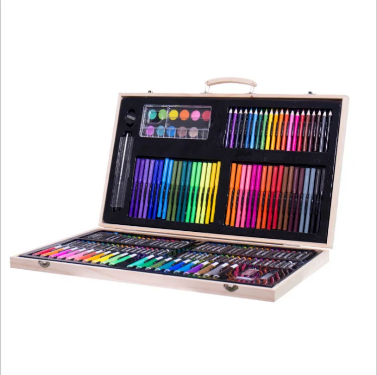 JPS OEM 180 Wooden Box Brush Set Watercolor Pen Gift Box Painting Supplies Office Wax Pen Oil Pastel