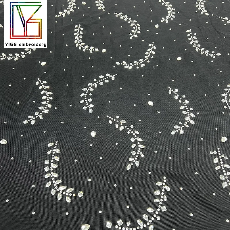 Wholesale White heavy Crystal rhinestone Lace Bridal Wedding Lace Dress Fabric Crystal lace fabric