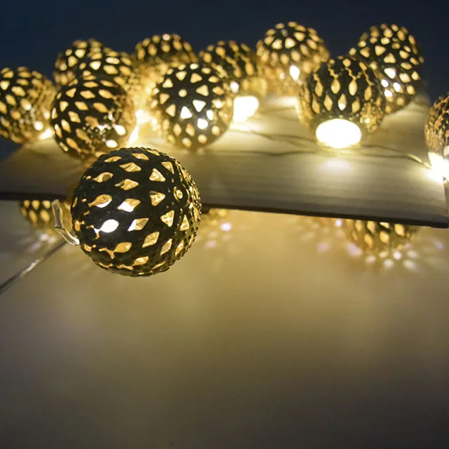 Golden Pellet Round Ball Shape Patio String Light For Christmas Hallowmas Decoration