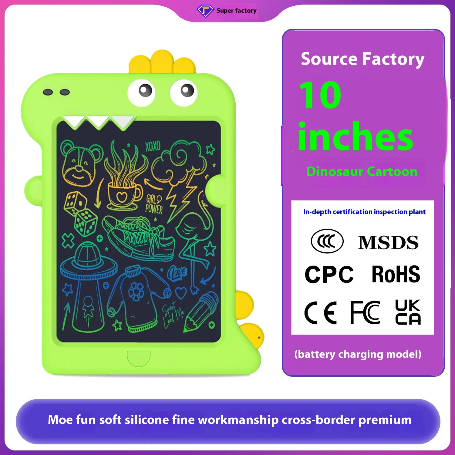 ABLE Notepad 10 Inch Multi Color Rechargeable LCD Handwriting Tablet Dinosaur Color  Custom Stationery Lcd Writing Pad 12 Inch