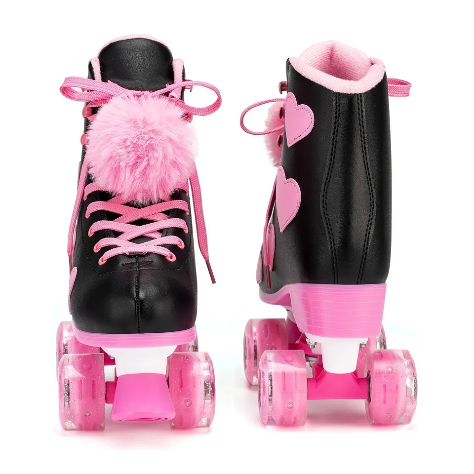 Manufactures Black Quad Flashing Roller Skate Shoes LED Light Up PU Wheels Patines Para Nias
