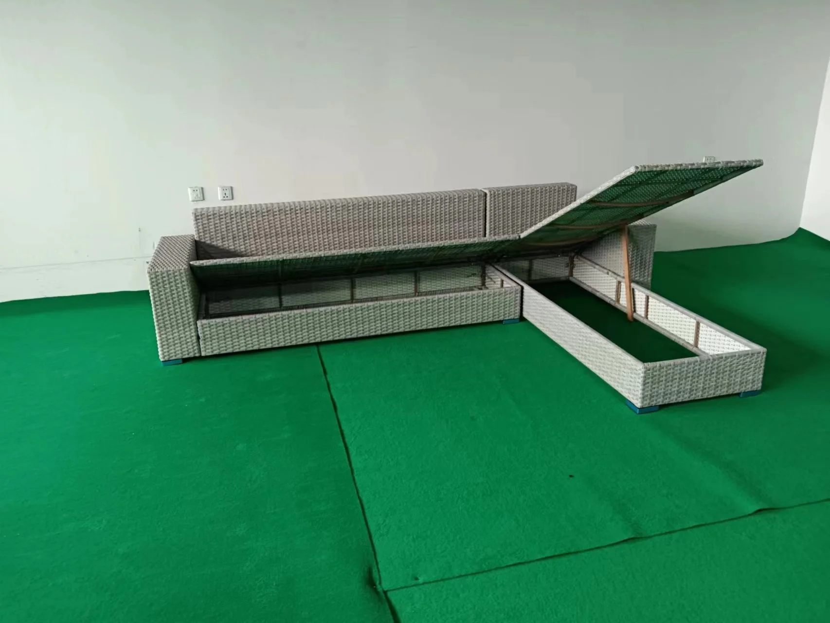 Patio Storage Furniture Set All-Weather Rattan Living Room Conversation Sofa Set with Washable Cushions,Pillows and Long Lounger