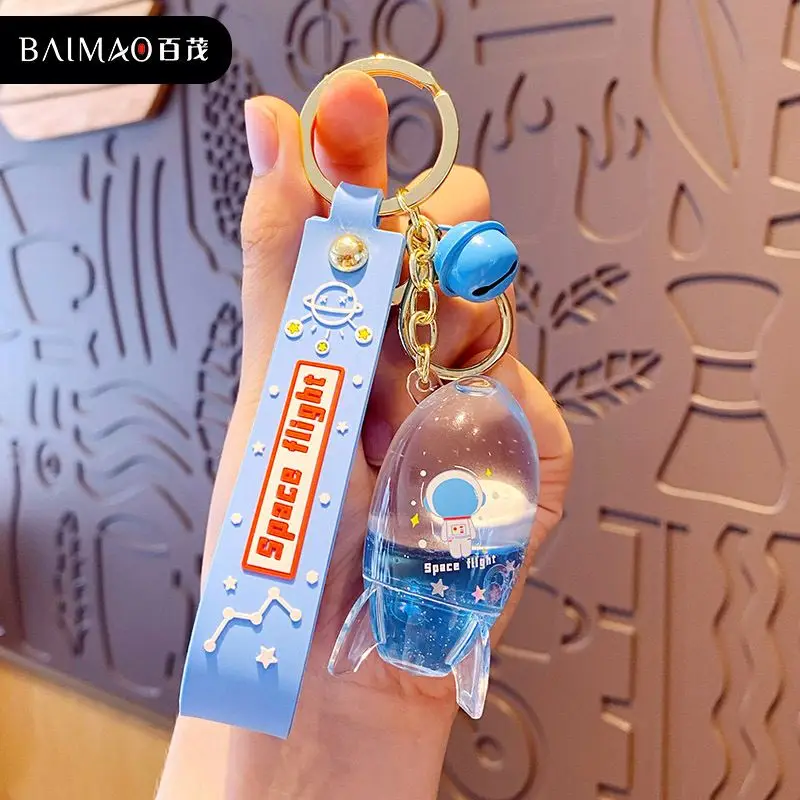 women XNG Creative Space Craft Astronaut Rocket Planet Spaceman Universe Stars into the oil liquid floating car keychain Pendant