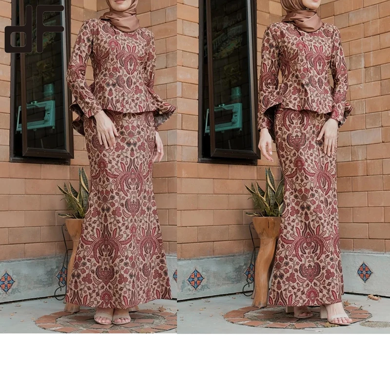 ethnic clothing printed kebaya islamic modern fashion blouse and mermaid long skirt two-piece suit indonesia model baju kurung