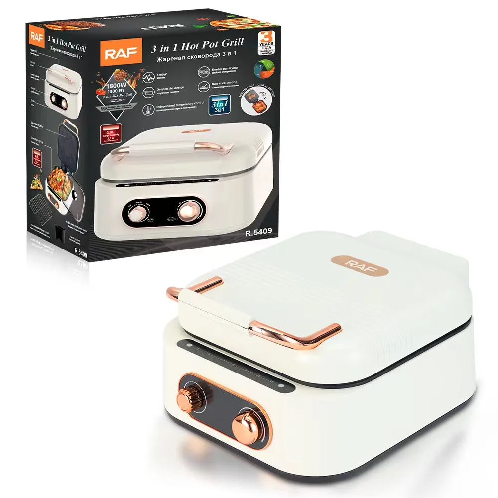 New Mini 2 in 1 Electric Hot Pot with BBQ Grill 1800W Multifunction Portable Split Pot Smokeless Barbecue Grill