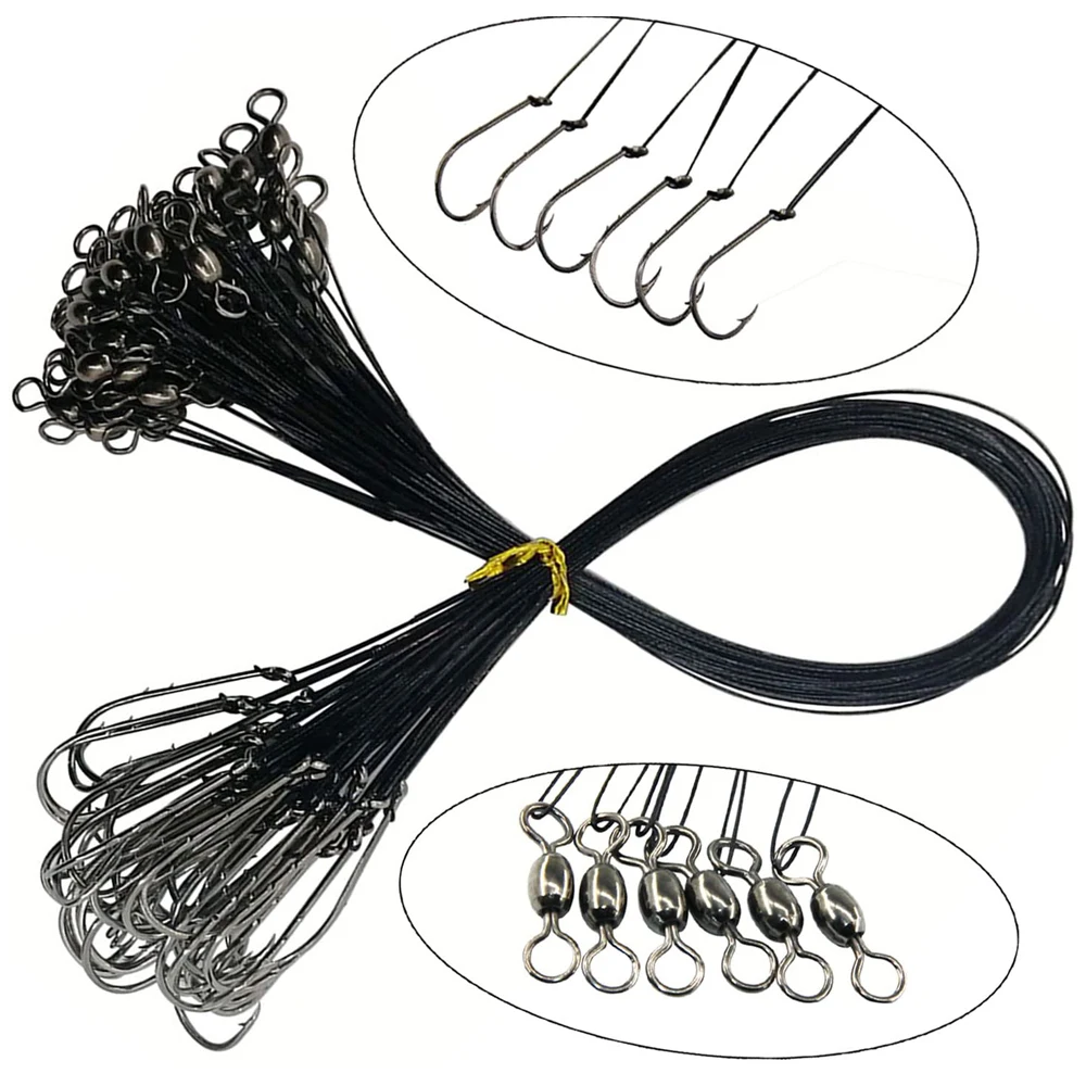 6 Pcs/Bag Fishing Line Steel Wire Leader Trace With Swivel Barb Hooks Barrel Crane Swivel Rig Tackle Accessories