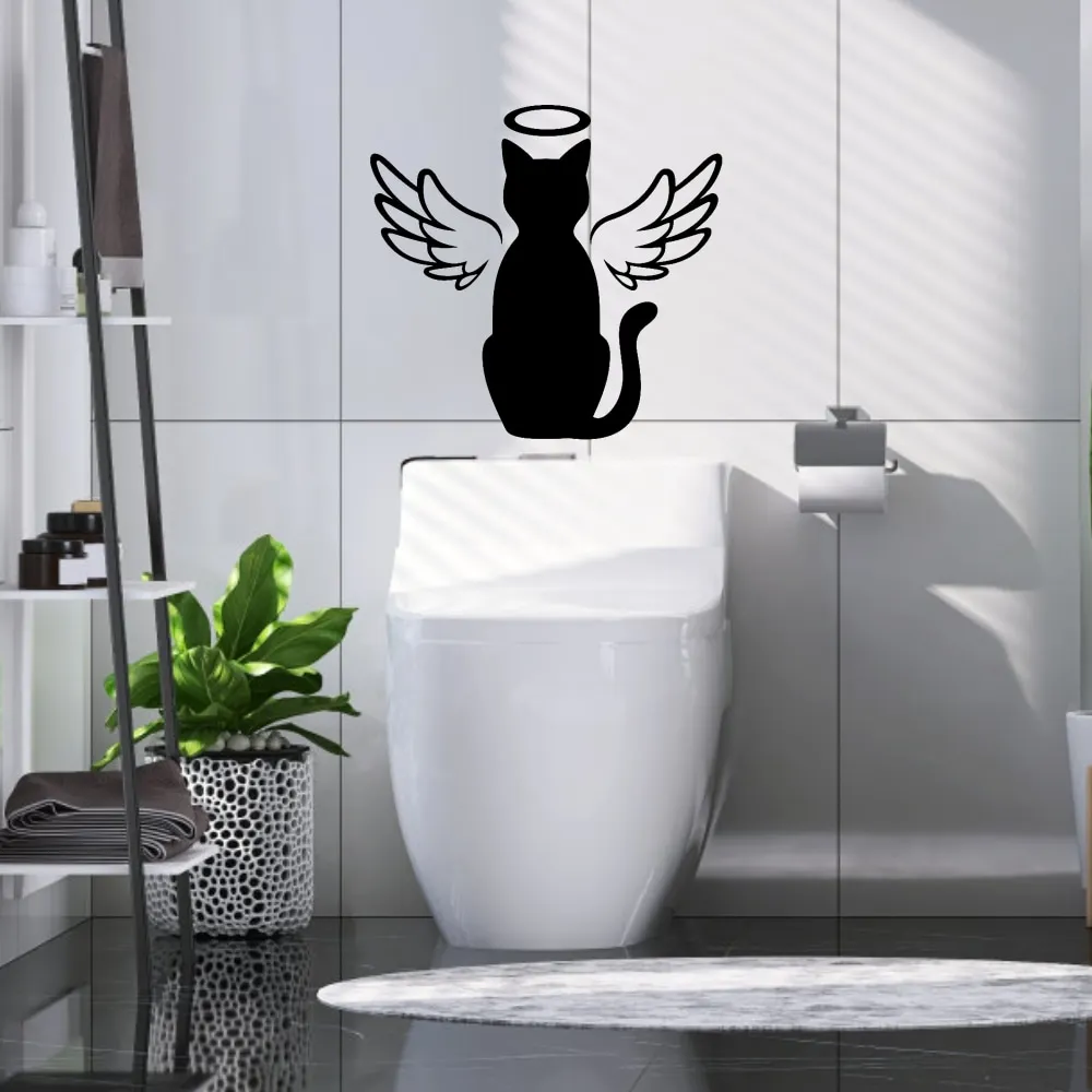 YiYao Angel Cat Silhouette Toilet Sticker Bathroom Toilet Cover Covering Decoration Sticker Waterproof Removable Sticker