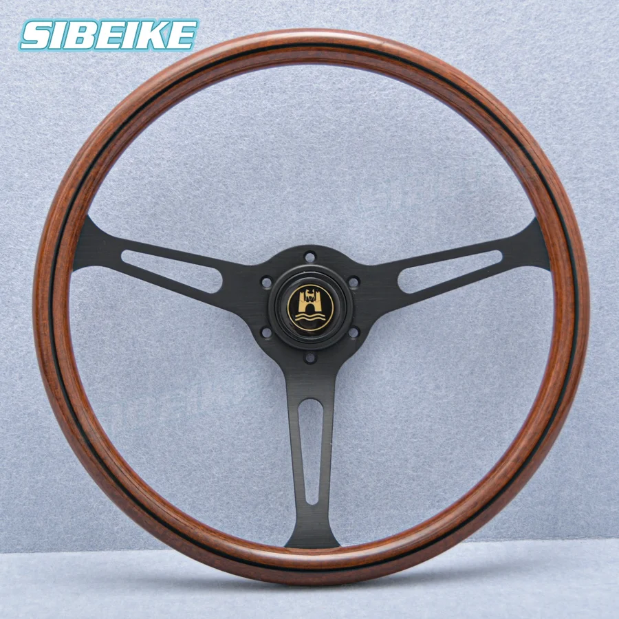 15inch Truck Mahogany Wood Steering Wheel Retro Vintage Classic Wood Film Solid Wooden Steering Wheel for Universal car