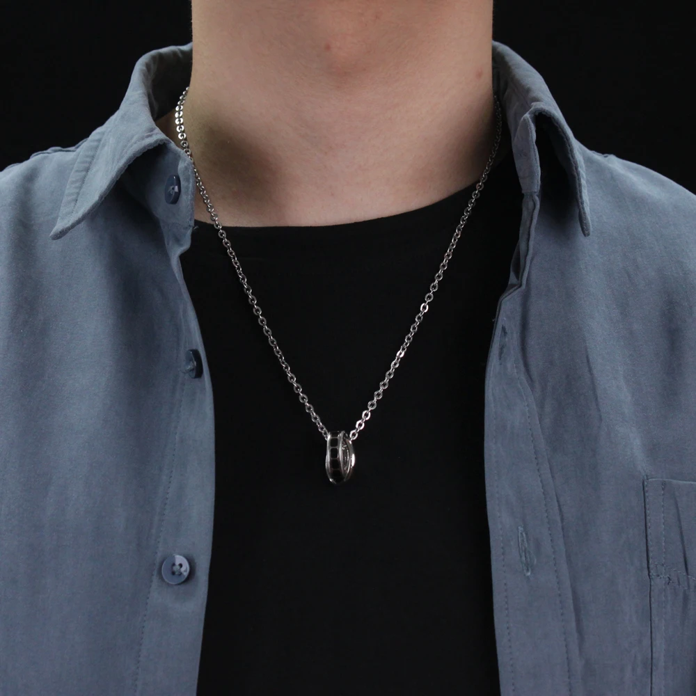 Fashion Jewelry Male Female Double Rings Stainless Steel Zircon Pendant Necklaces for Sensitive Skin Chain Necklace