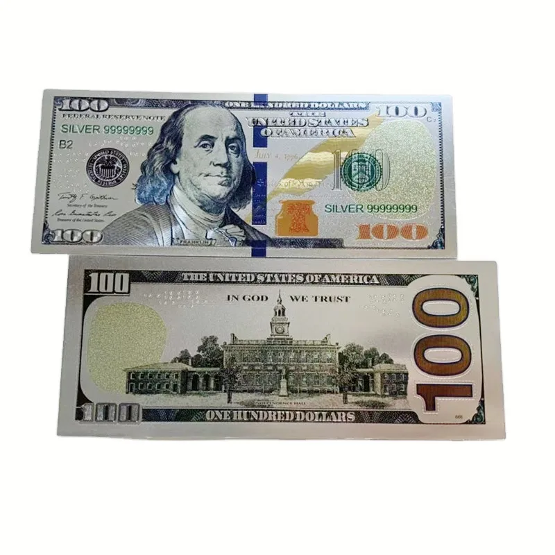 High Quality USA Silver Foil 100 Dollar Plastic Bills Silver Foil Banknote