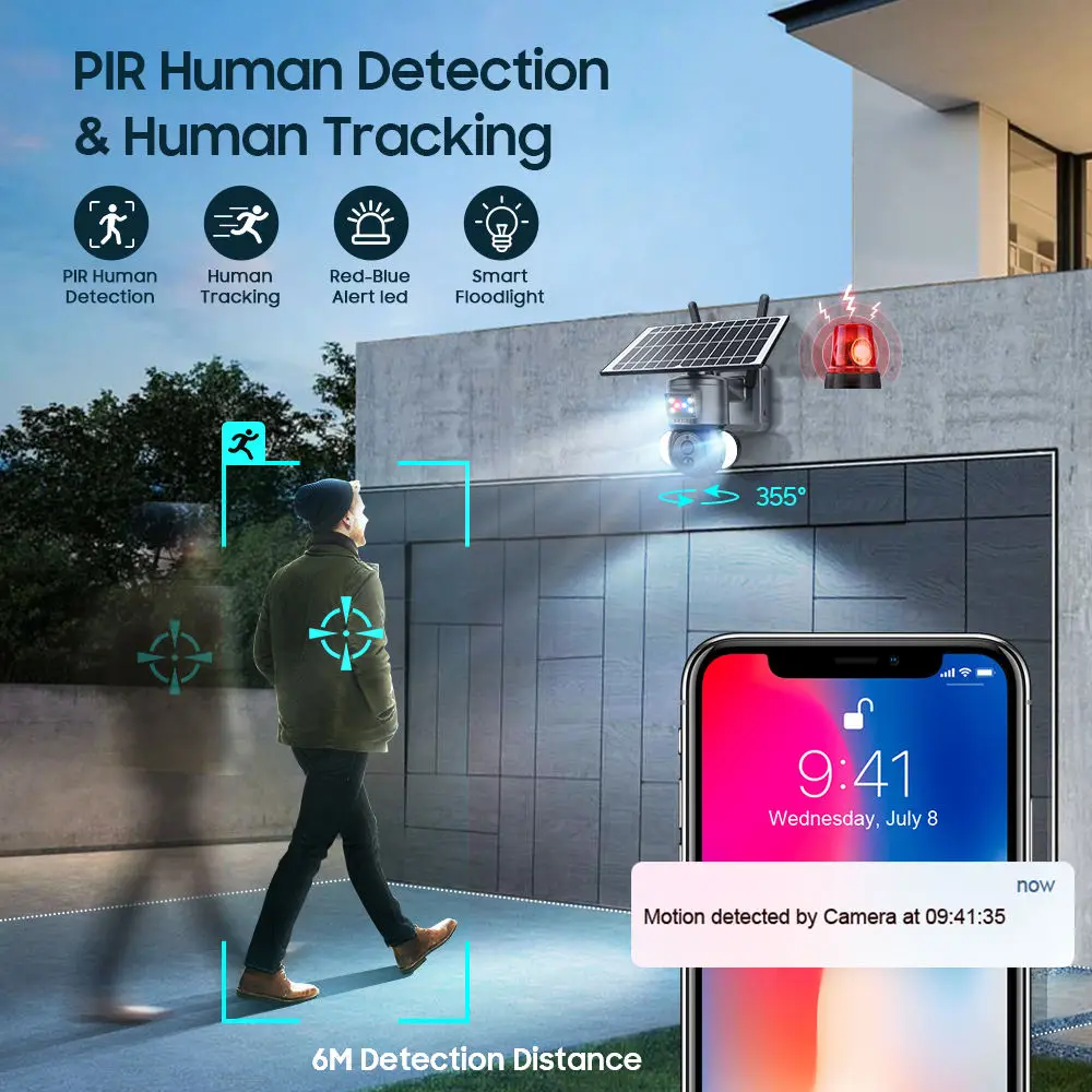 Custom Logo 4MP Wifi HD PIR Network Speed Dome PTZ Security System Outdoor WiFi Solar CCTV Camera