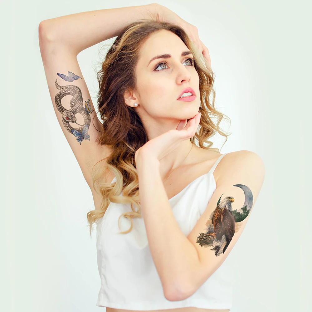 Wholesale Men Women Sexy Body Art Black Arm Hands Eagle and Snake 3D Printed Sexy Totem Tattoo Stickers Temporary