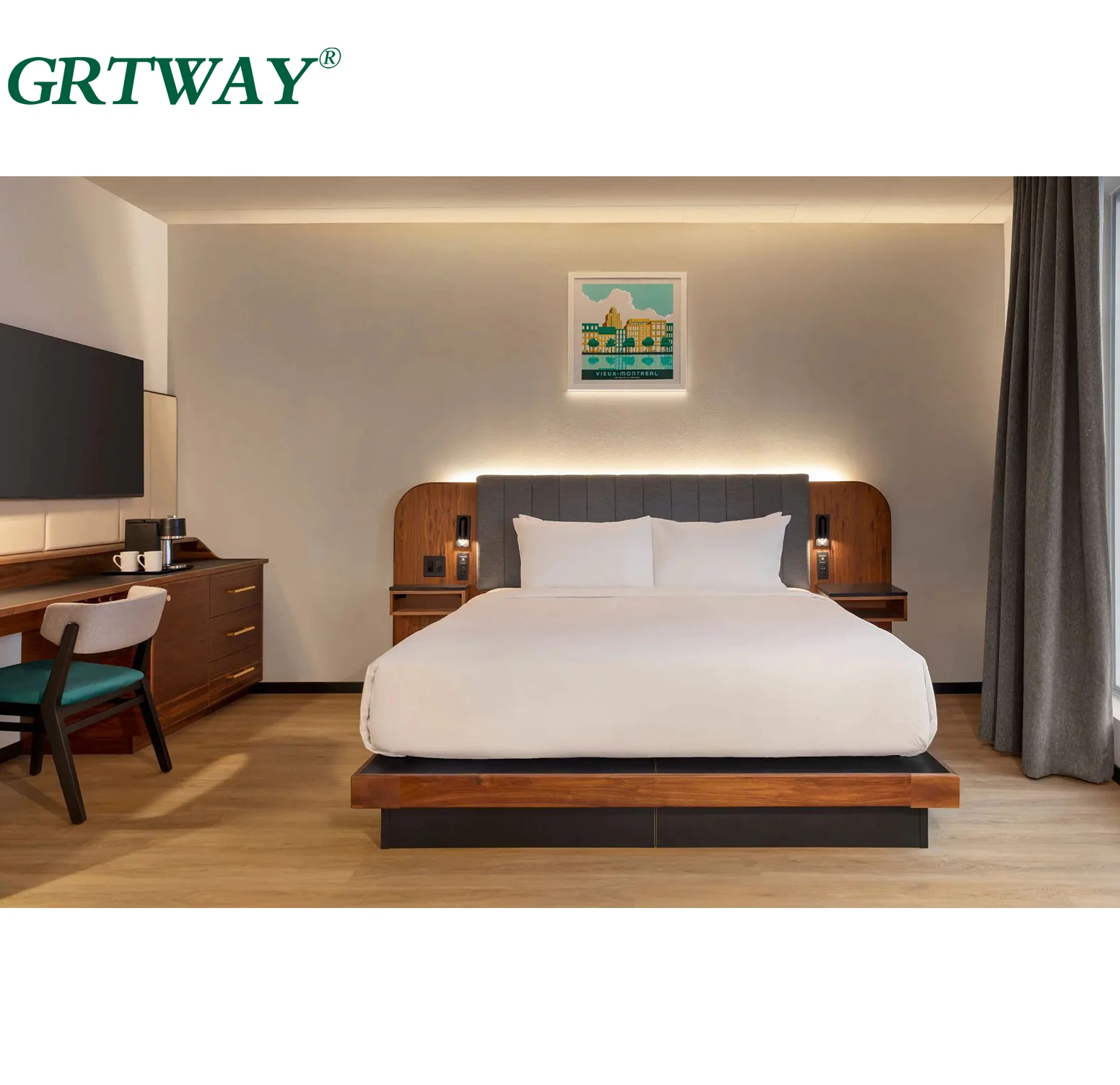 GRT6515 Hotel Furniture Supplier for Sale New Hyatt Hotel Beds Room Upholstered Headboards Furniture Hotel