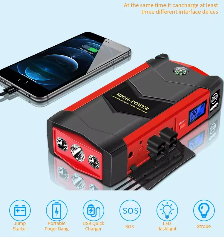6.0L Gasolune 4.0L Diesel 12V Battery Powerful Compass Car Jump Starter Emergency Rescue Led Light Portable Booster Jump starter