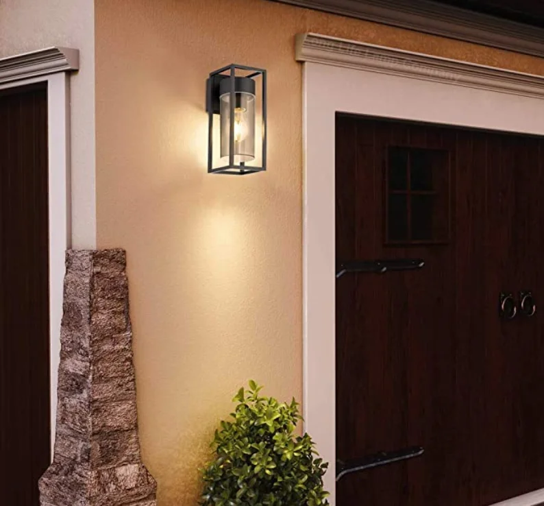 modern aluminum black single box waterproof garden porch E27 outdoor exterior wall lantern light