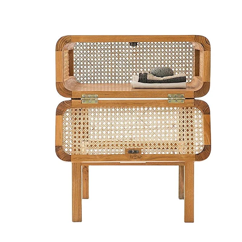 Accent Solid Wood Oak Small Nature White Wash Bedside Nightstand Nordic for Bed Rooms rattan Side Tables