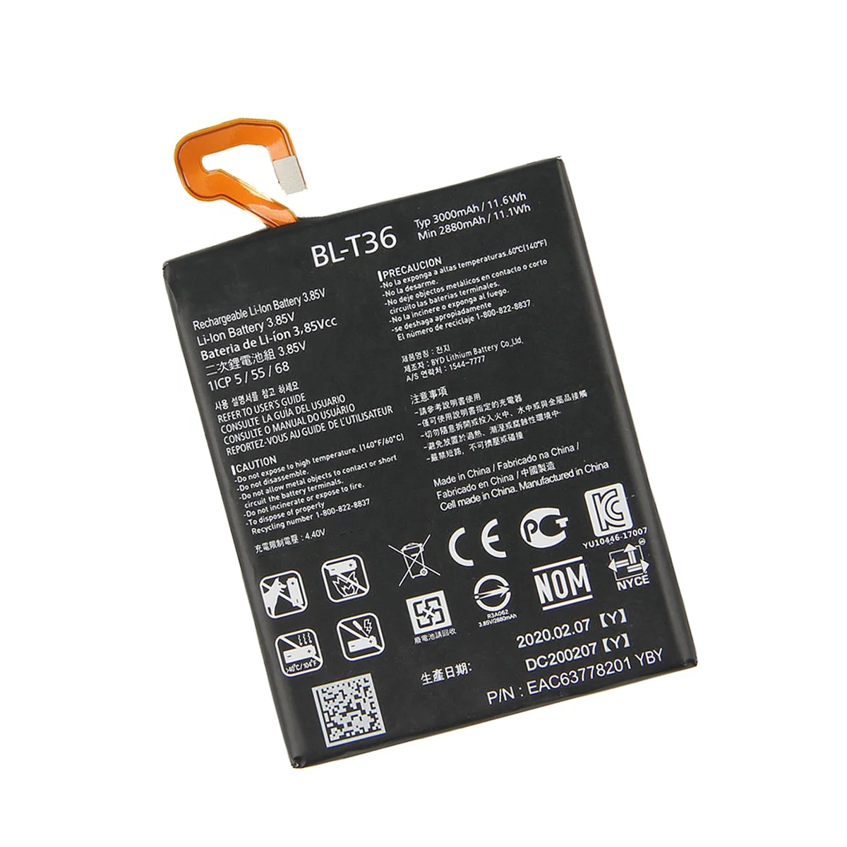 High Quality 3000mAh 11.6Wh 3.85V BL-T36 Replacement Battery For LG K30 X410TK T-Mobile Cell Phone Rechargeable Li-on Batteries