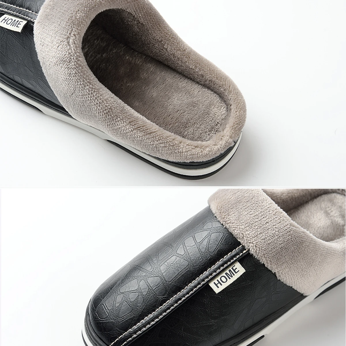 Unisex Leather Fabric Waterproof Indoor Outdoor Pu Plush House Cotton warm Women Winter Slipper