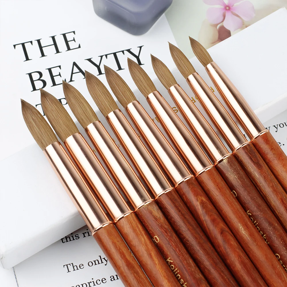 Germany custom soft thick wholesale design personalized wooden pure 100% kolinsky acrylic art nail brush