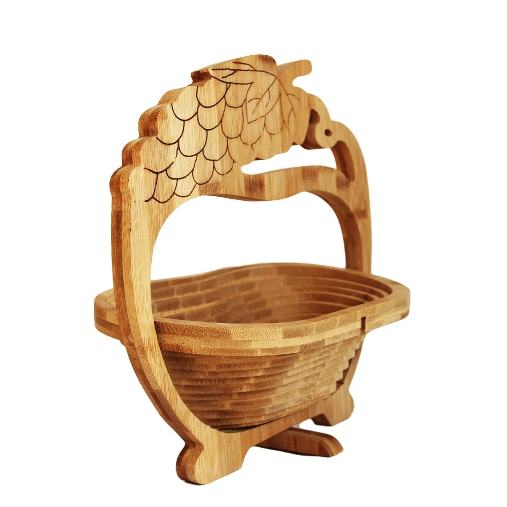 Grape Style Custom Customized Natural Bamboo Folding Fruit Basket